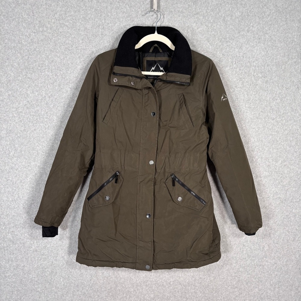 HFX Parka Jacket Small Olive Army Green Insulated Thumb‎ Holes Warm NO HOOD